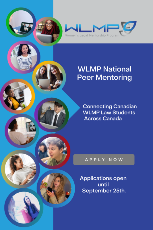 Photo of Women's Legal Mentorship Program (WLMP) poster for the WLMP National Peer Mentoring Program. 